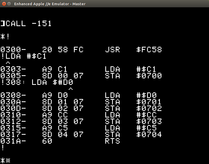 Assembly language for displaying APPLE on the screen