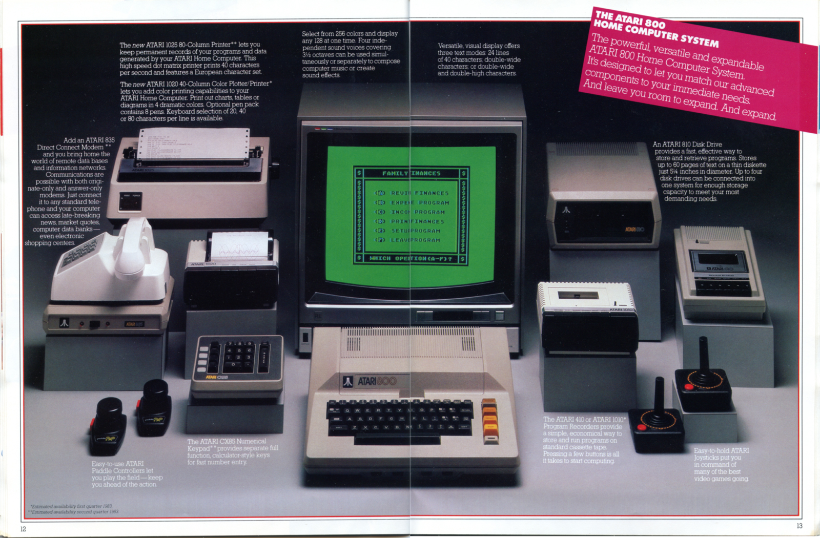 An advertisement showing a completely typical Atari 800 setup with the Atari 835 modem in the bottom left corner